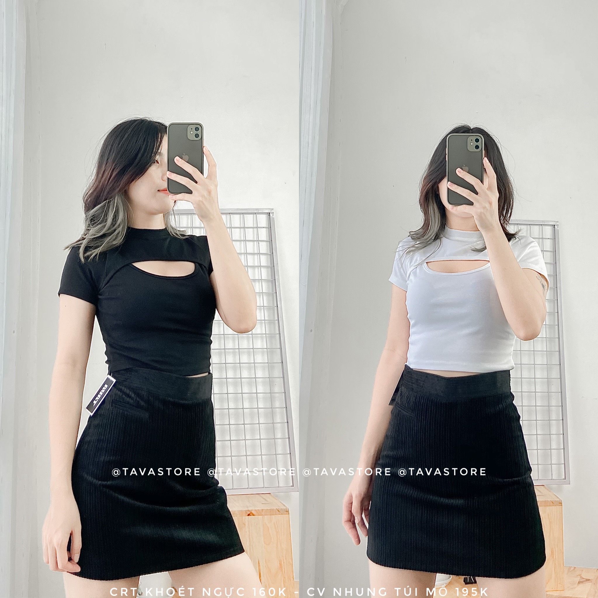 Chân váy nhung túi mổ