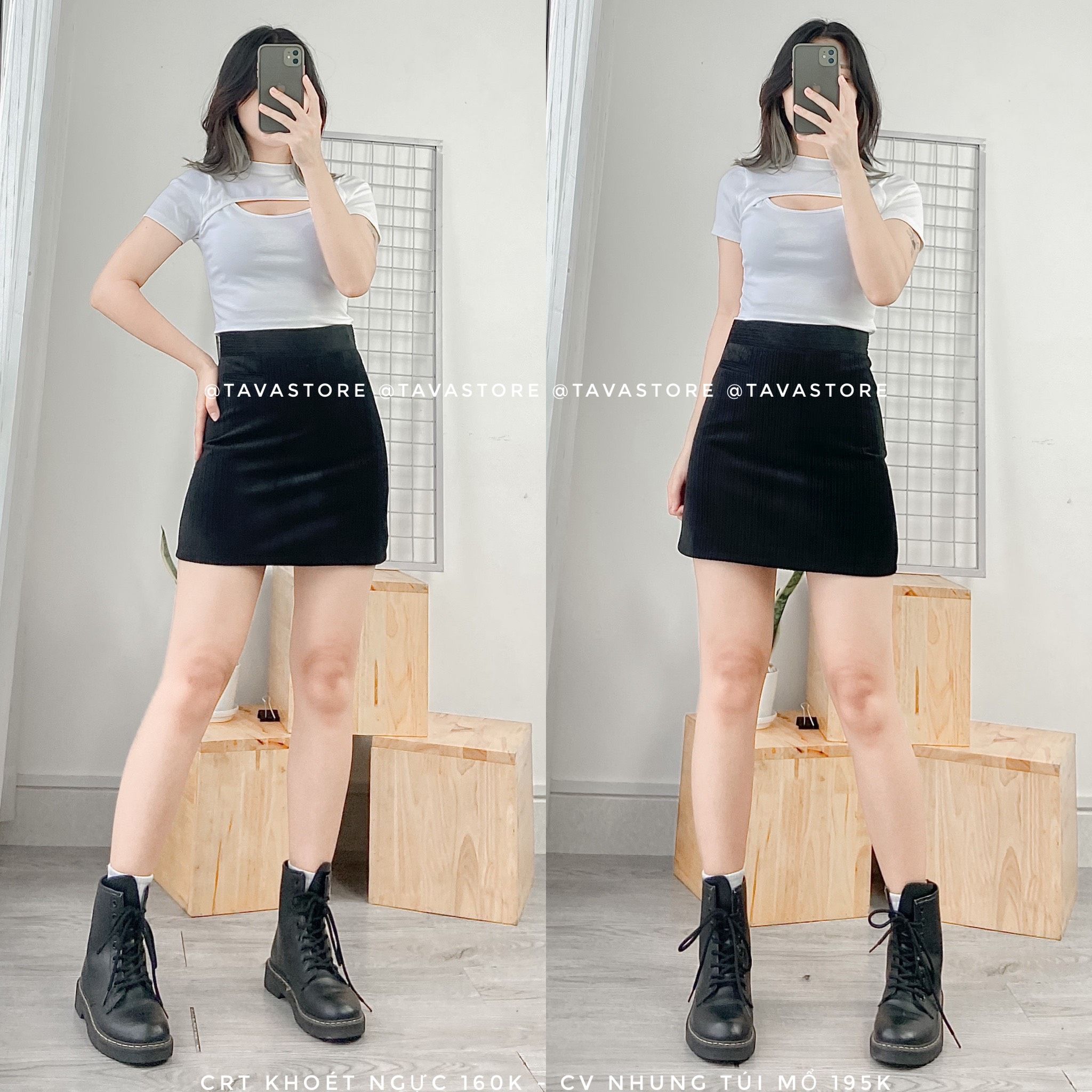Chân váy nhung túi mổ