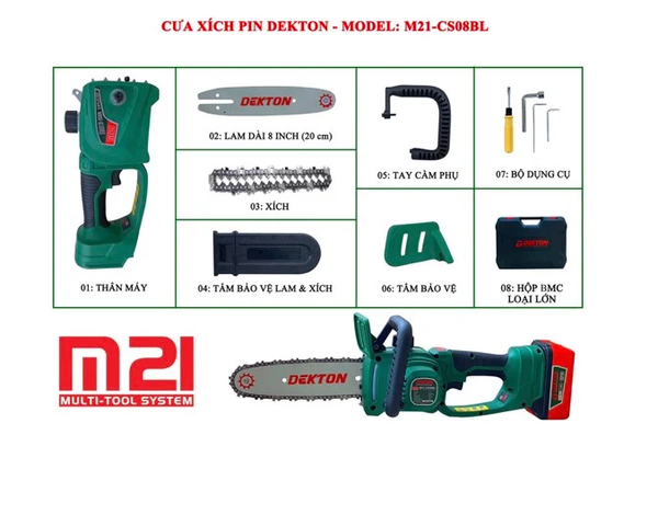 Cưa xích Pin Dekton M21-CS08BL (Chưa Pin Sạc)