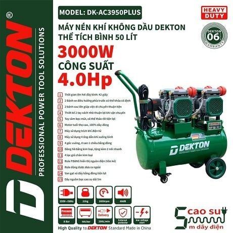 Máy nén khí không dầu DEKTON DK - AC 3950 PLUS - 4 HP - 50L