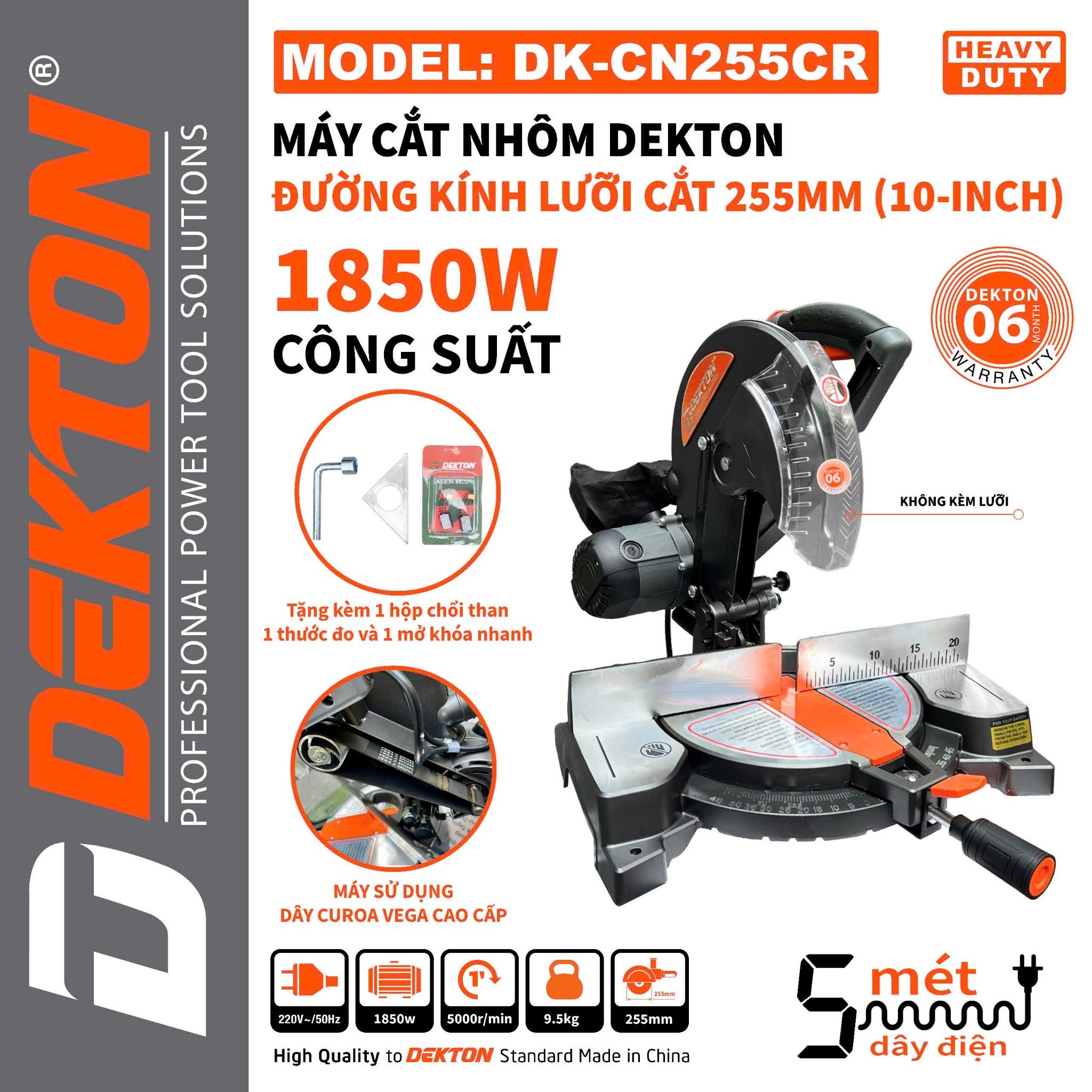 Máy cắt nhôm gỗ Dekton DK - CN 255 CR (Dây Cuaroa)