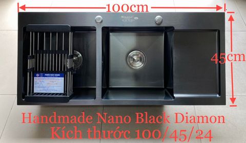 Chậu rửa bát nano đen 2 hố có bàn 10045