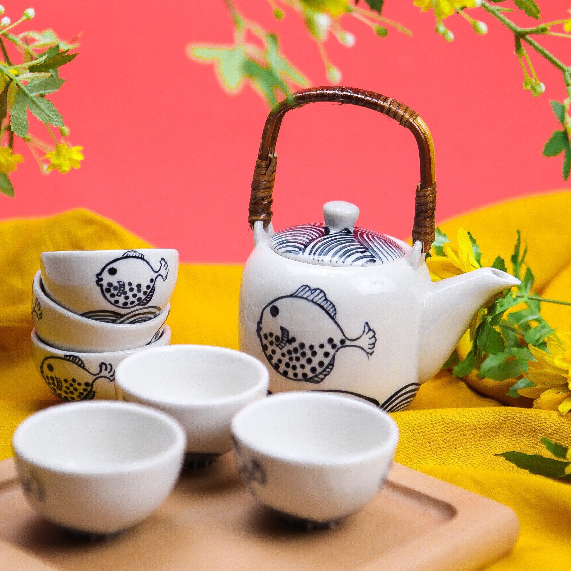 Bộ bình trà cá nóc Bát Tràng
