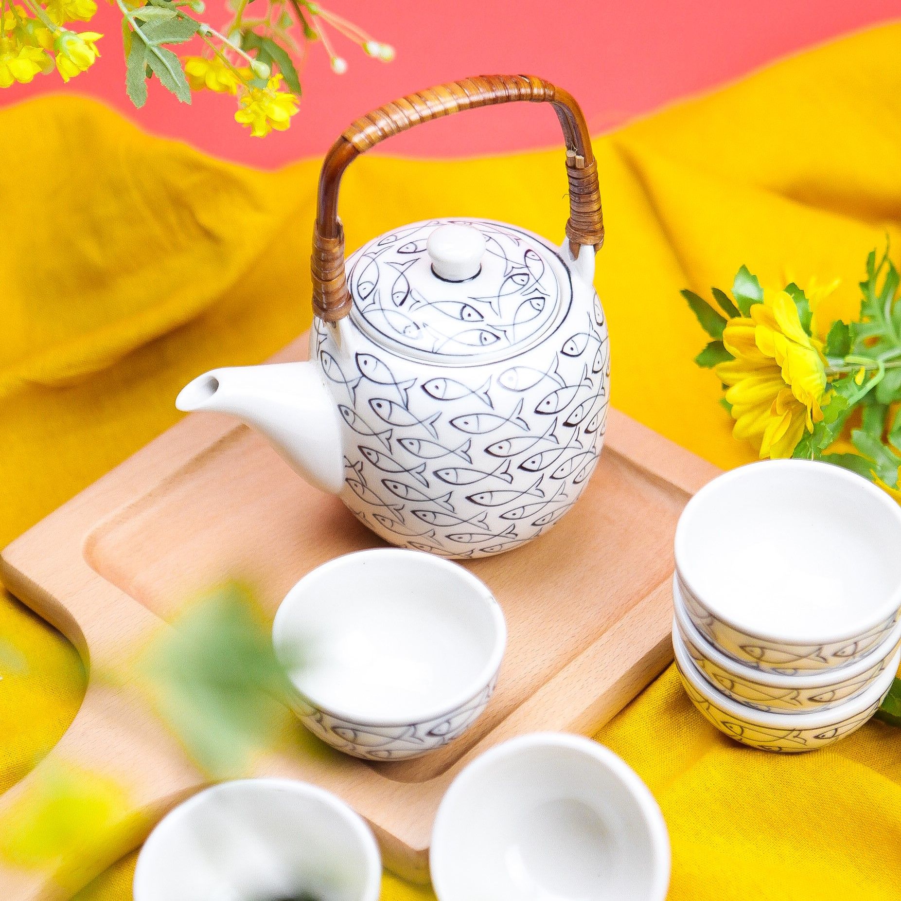 Bộ bình trà cá xanh Bát Tràng