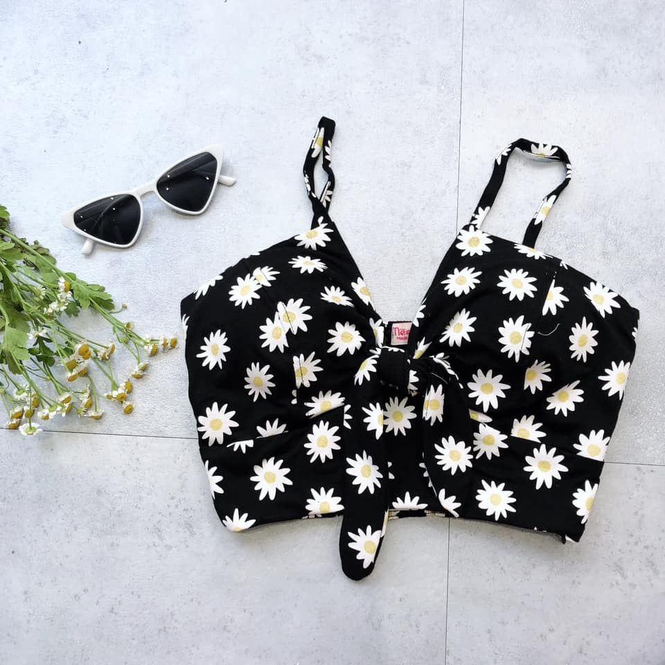 AOCROPNO-Áo croptop nơ hoa cúc