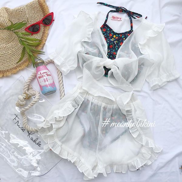  SETBEOVOAN-Set mặc ngoài bikini màu trắng 