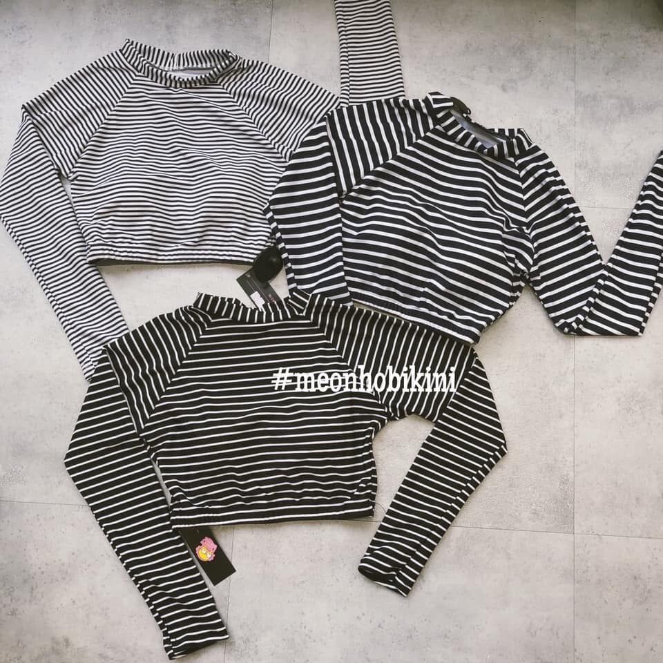 ACSOC-Áo bơi croptop sọc ngang