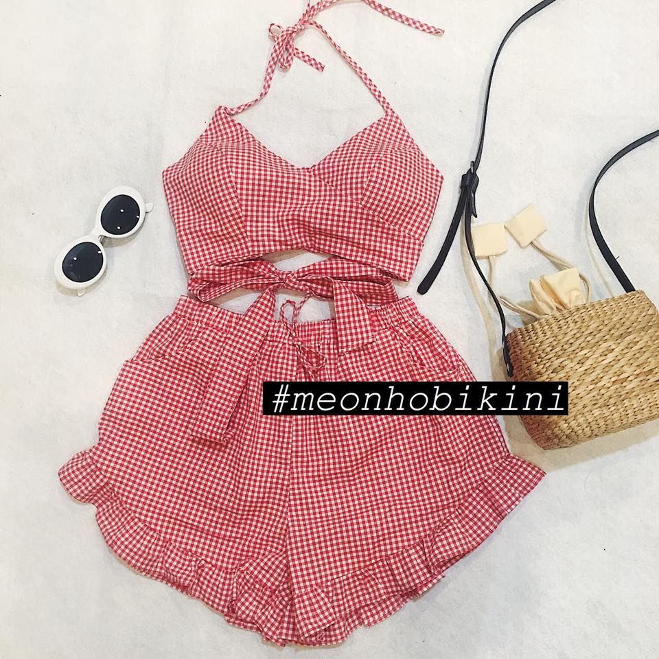 BW-Set đồ đi biển caro đỏ