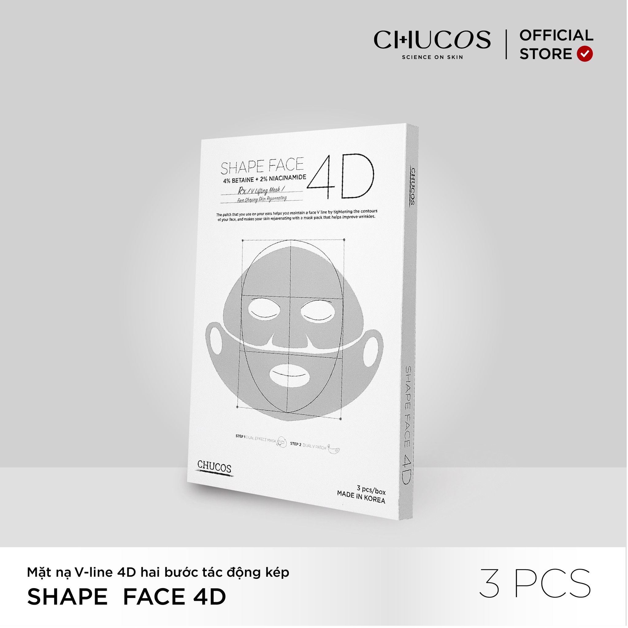 MẶT NẠ V-LINE 4D HAI BƯỚC TÁC ĐỘNG KÉP CHUCOS SHAPE FACE 4D MASK (HỘP 3 MASK)