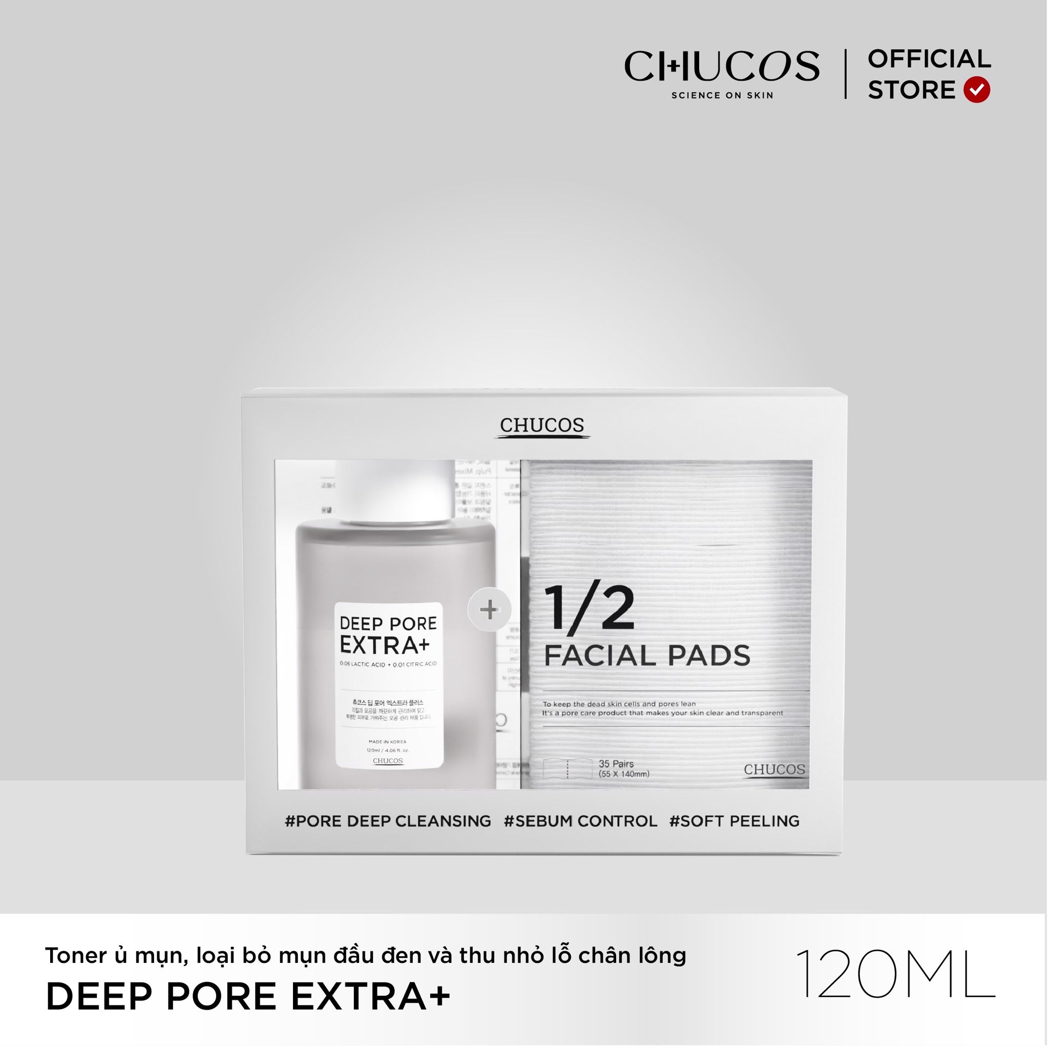 TONER Ủ MỤN LOẠI BỎ MỤN ĐẦU ĐEN VÀ THU NHỎ LỖ CHÂN LÔNG CHUCOS DEEP PORE EXTRA+ (120ml)