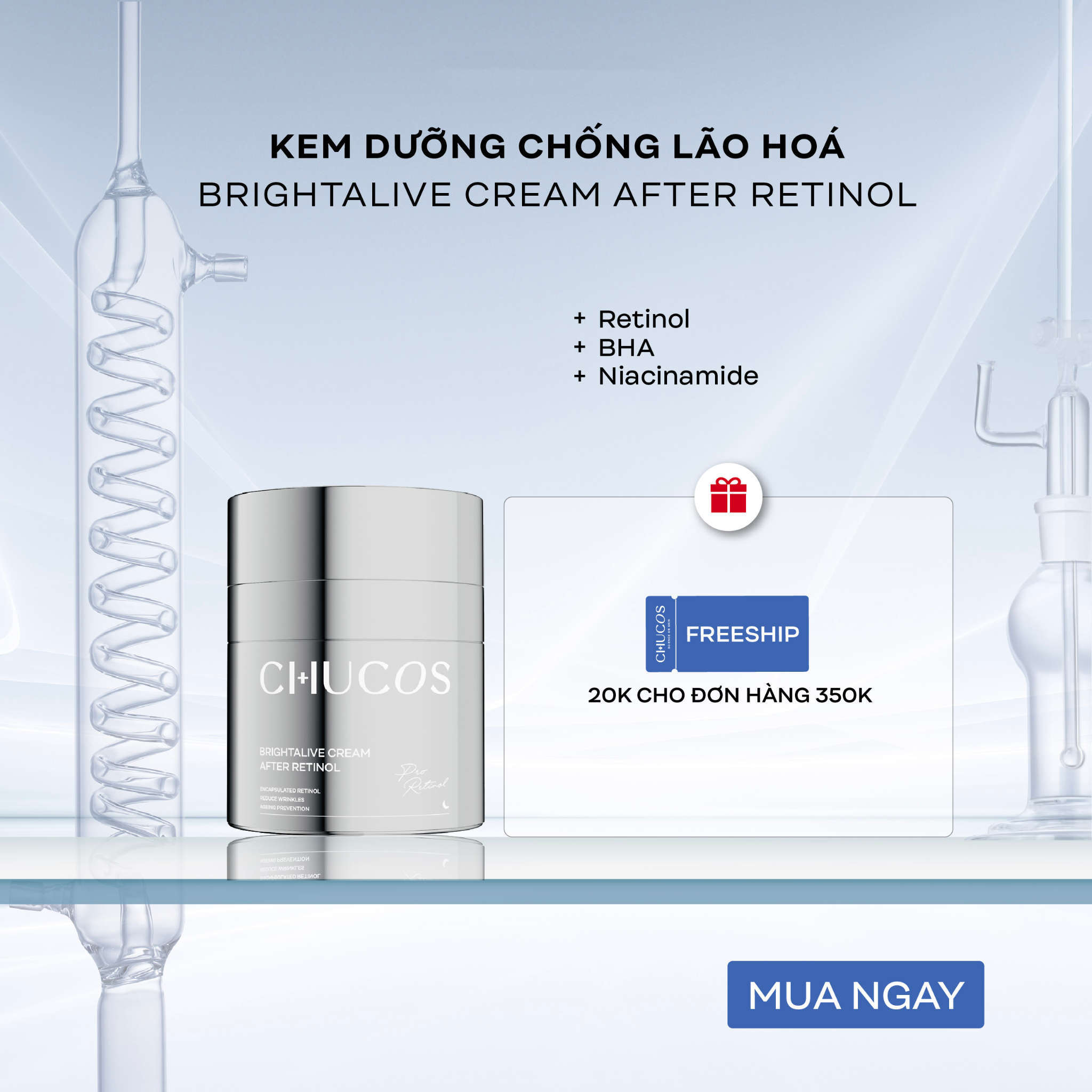 Kem Dưỡng Giảm Nếp Nhăn, Chống Lão Hoá Chucos Brightalive Cream - After Retinol 50gr