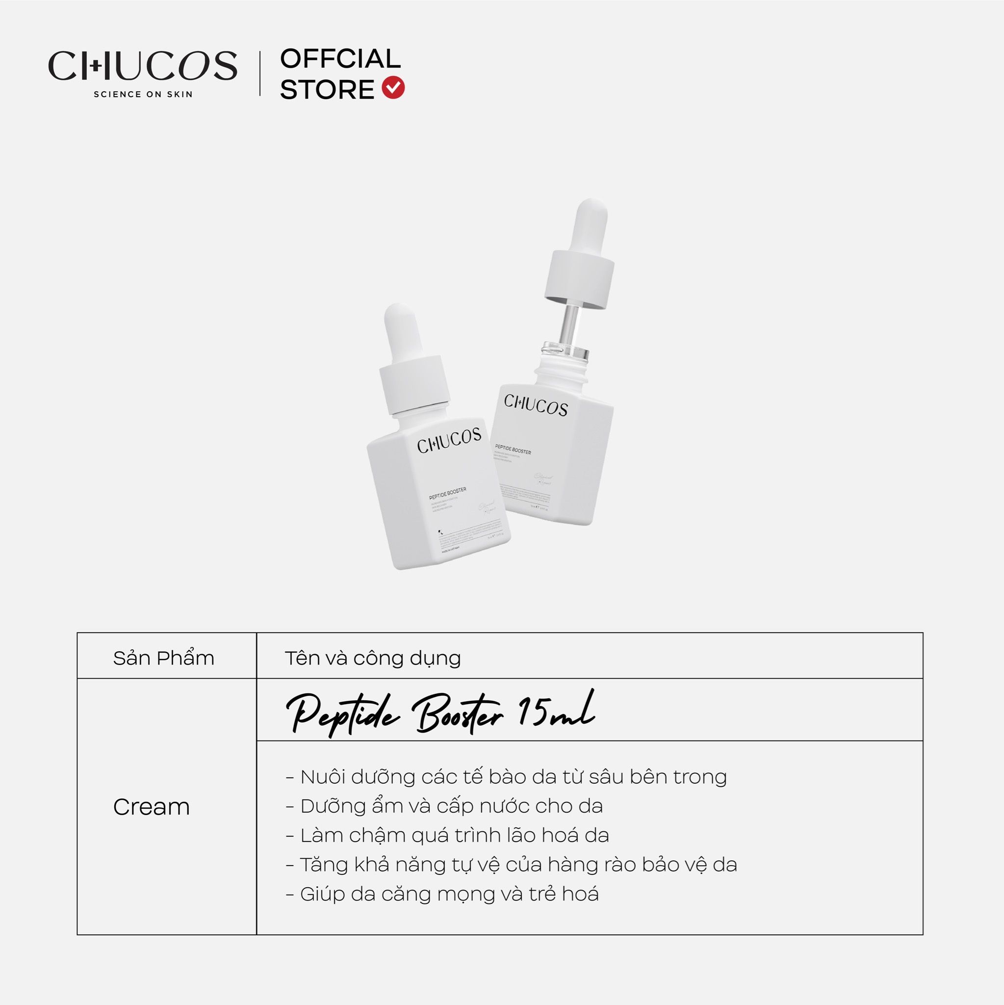 Tinh Chất Căng Bóng, Trẻ Hoá và Dưỡng Ẩm Da Chucos Peptide Booster 15ml
