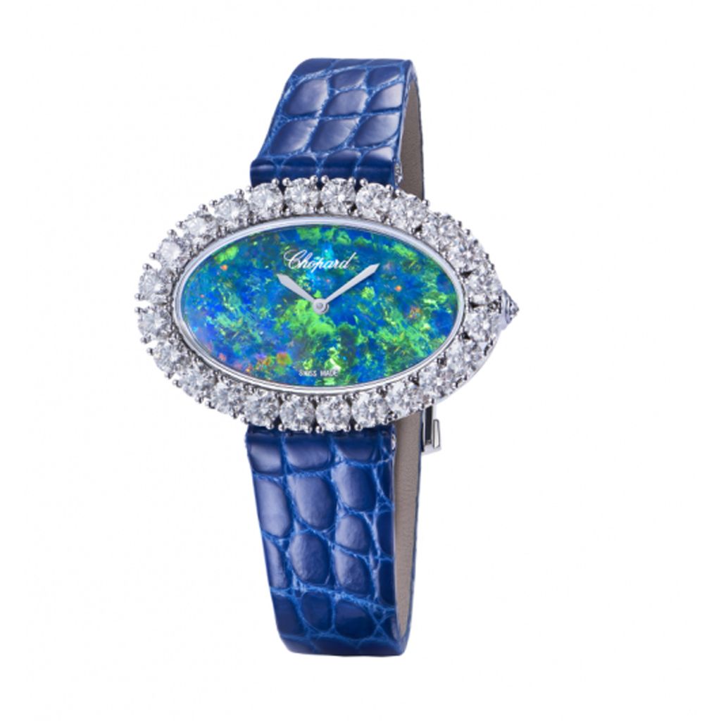 Chopard L'heure Du Diamant Oval Horizontal Quartz Diamond White Gold Leather 28mm