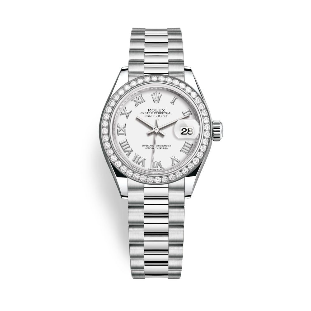 Rolex Lady-Datejust 28mm Platinum and White Dial 279136RBR-0013