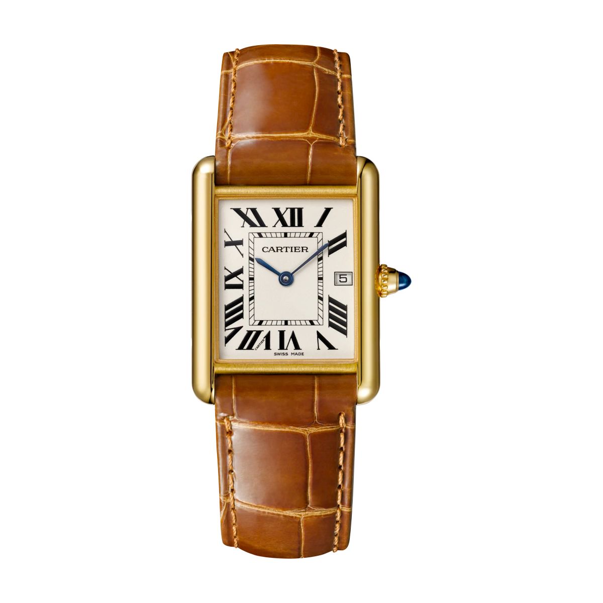 Cartier Tank Louis Cartier Large Model Yellow Gold Leather Sapphire