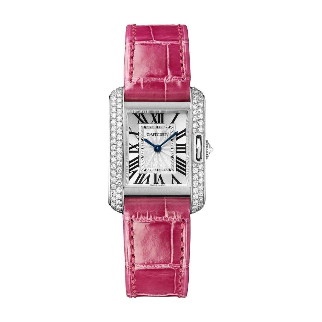 Cartier Tank Anglaise Small Model White Gold Leather Diamonds