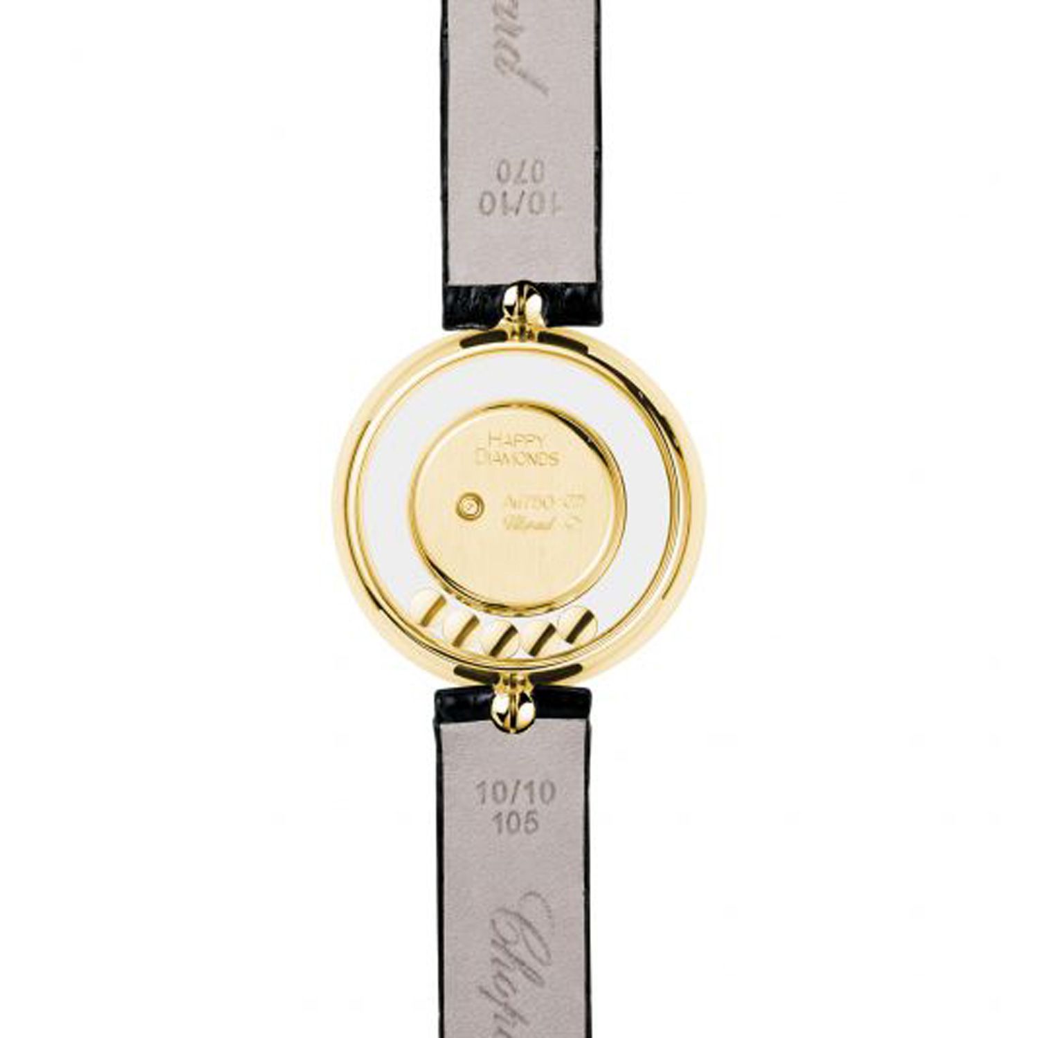 Chopard Happy Diamond Icon Full Diamond Yellow Gold Black Leather Strap 26mm