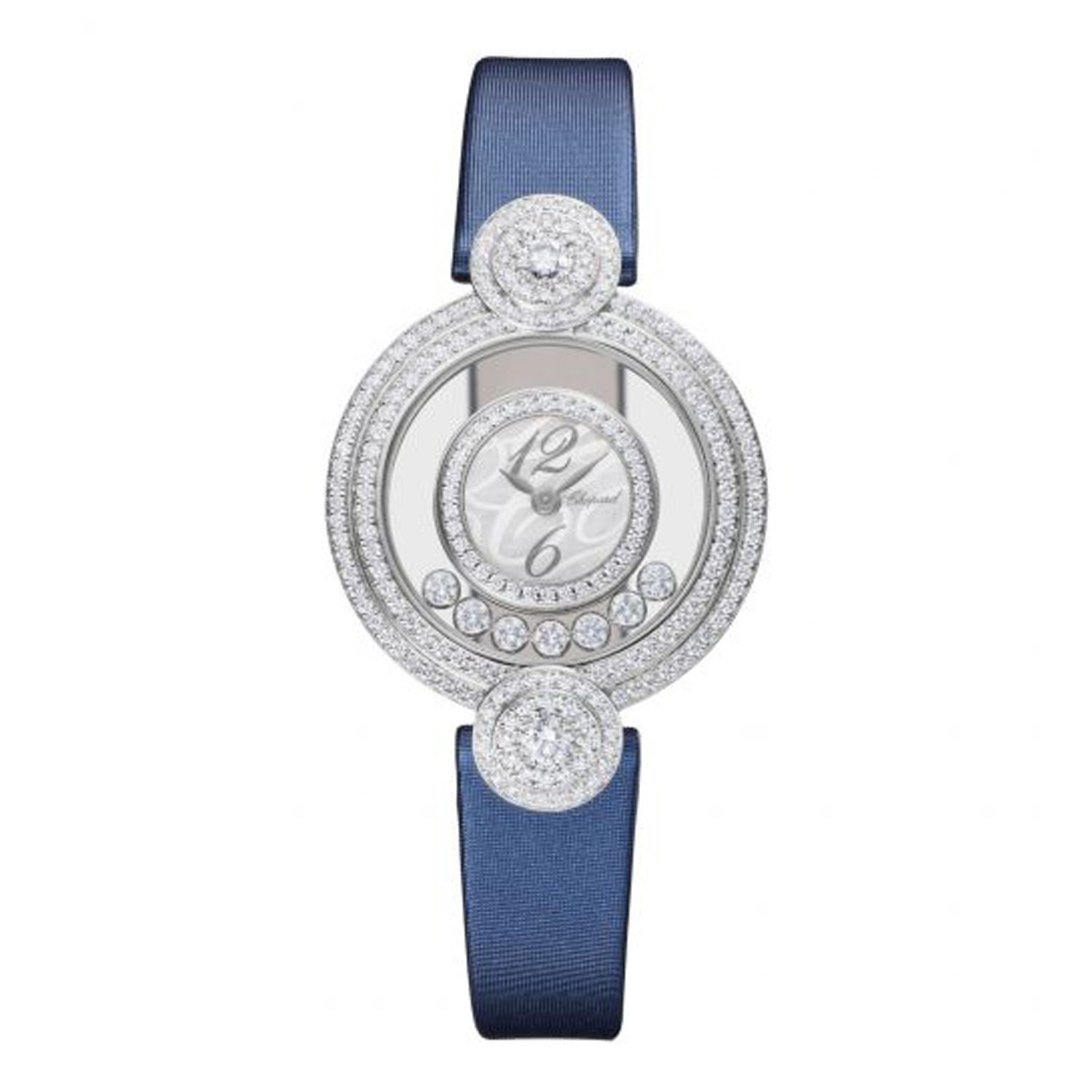 Chopard Happy Diamond Icon Full Diamond White Gold Blue Leather Strap 29mm