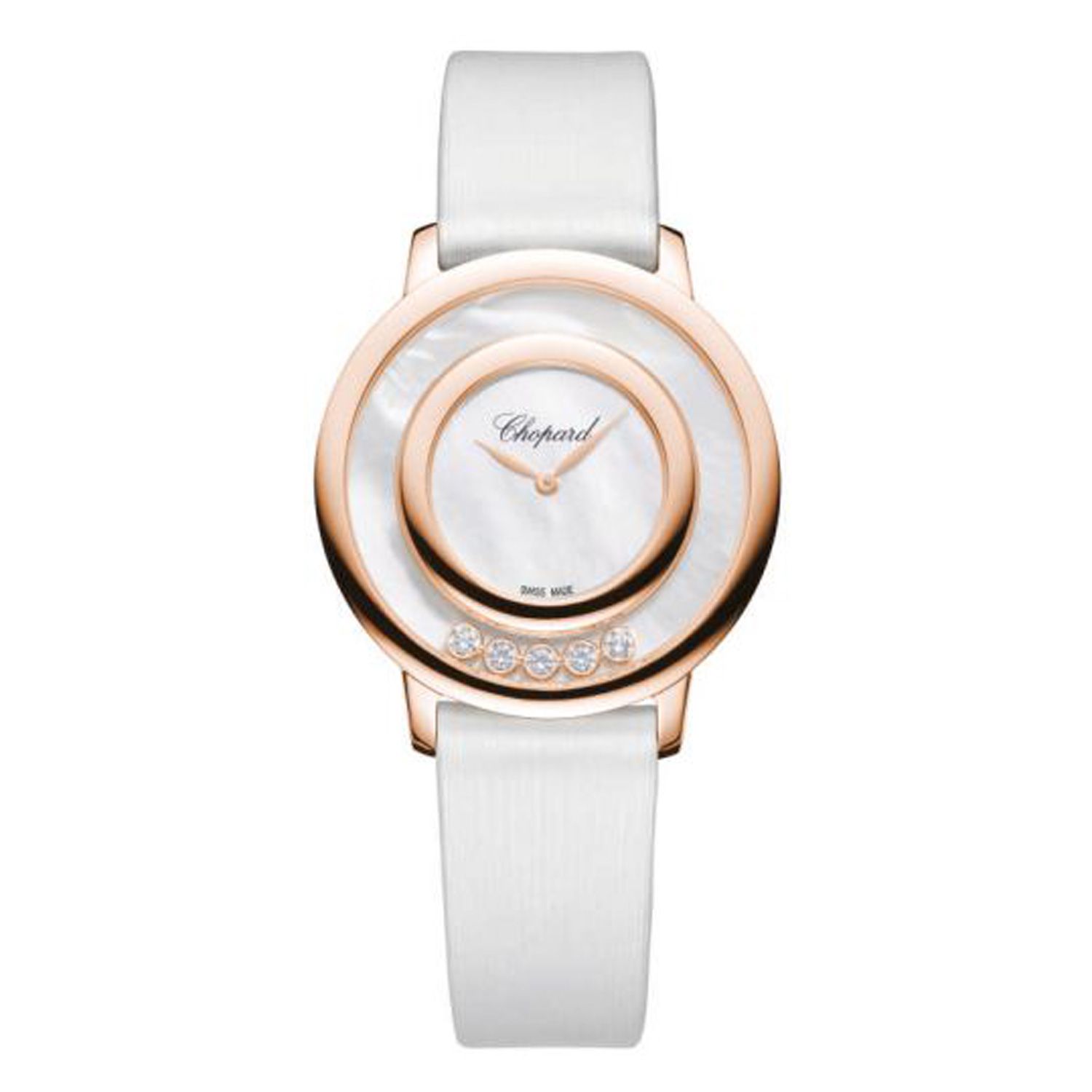 Chopard Happy Diamond Icon Rose Gold White Fabric Strap 32mm