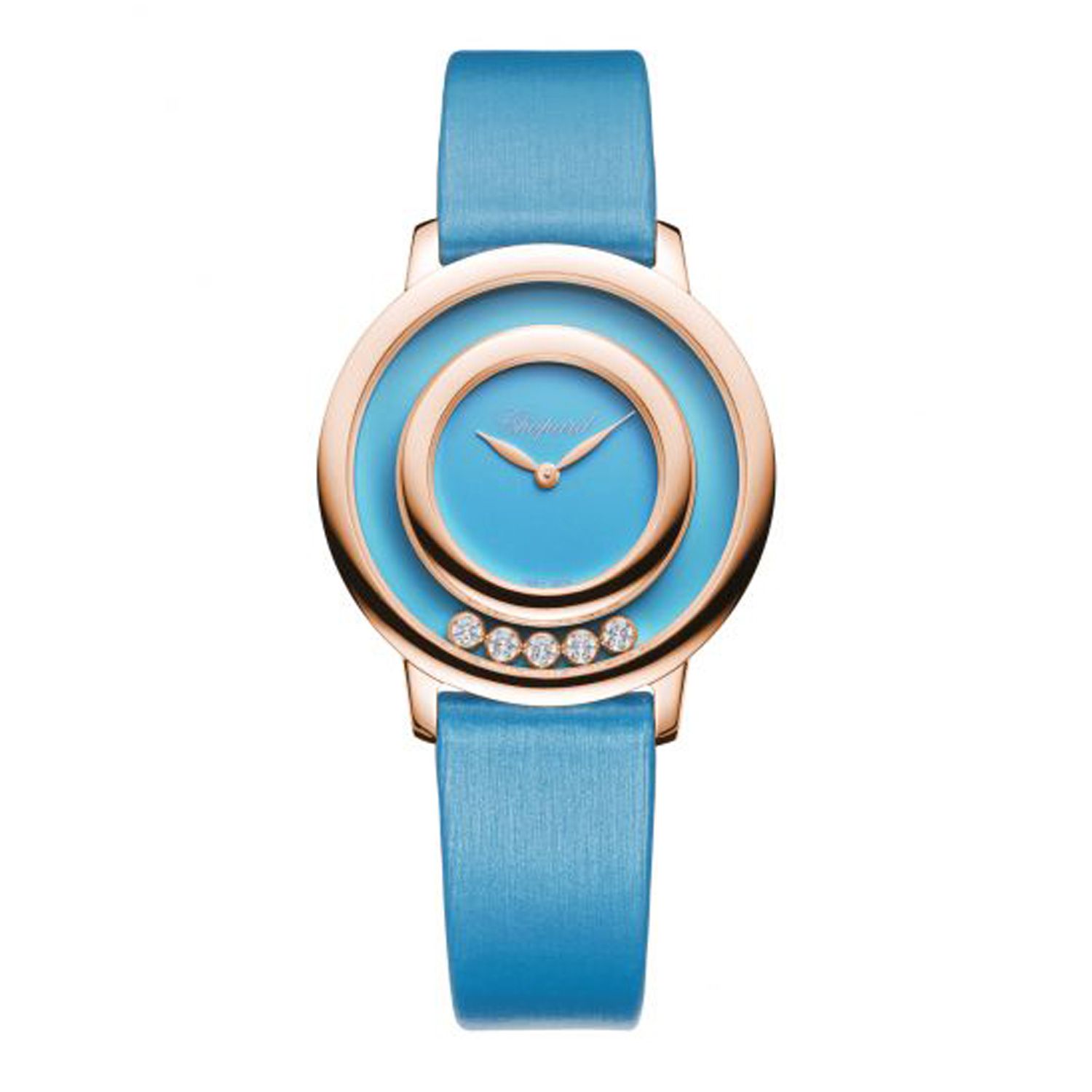 Chopard Happy Diamond Icon Rose Gold Light Blue Fabric Strap 32mm