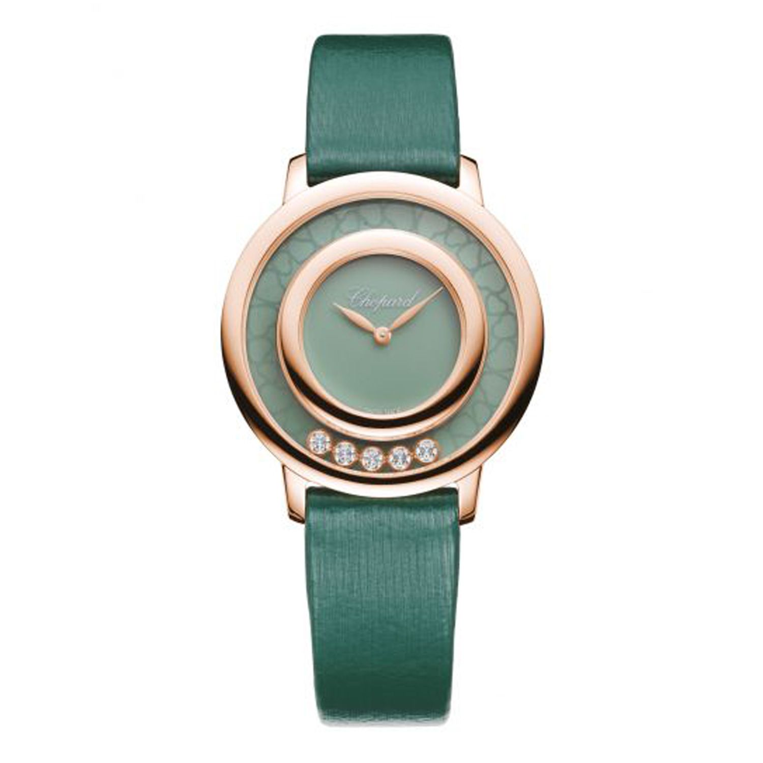 Chopard Happy Diamond Icon Rose Gold Green Fabric Strap 32mm