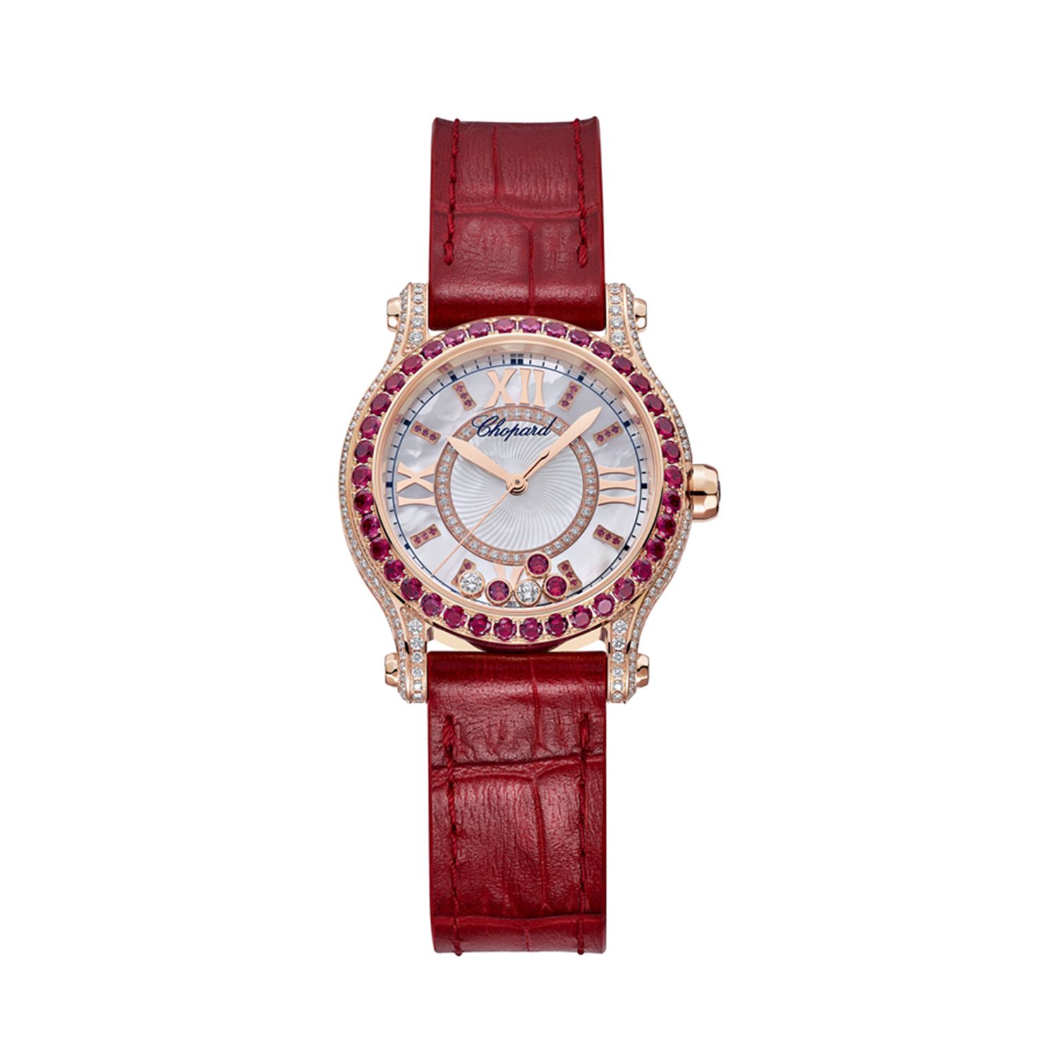 Chopard Happy Sport Automatic Diamond Rose Gold Red Leather