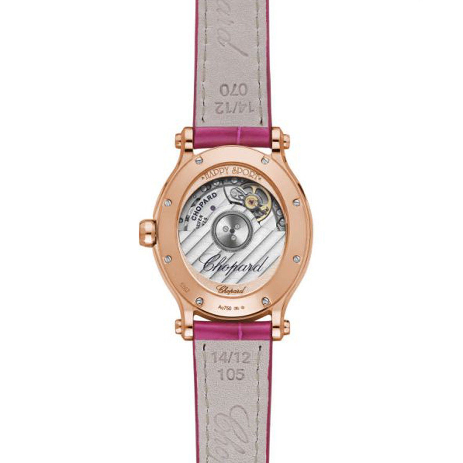 Chopard Happy Sport Oval Automatic Rose Sapphires Rose Gold Pink Leather MOP Dial 31mm