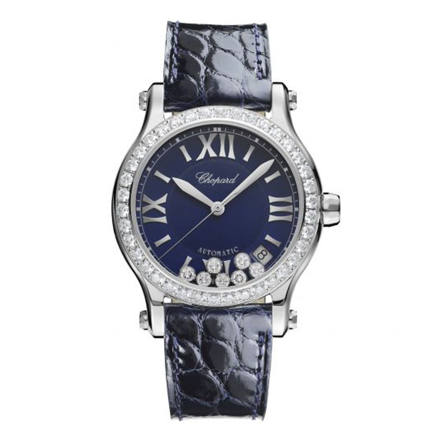 Chopard Happy Sport Automatic Diamond Steel Black Leather Strap Blue dial 36mm