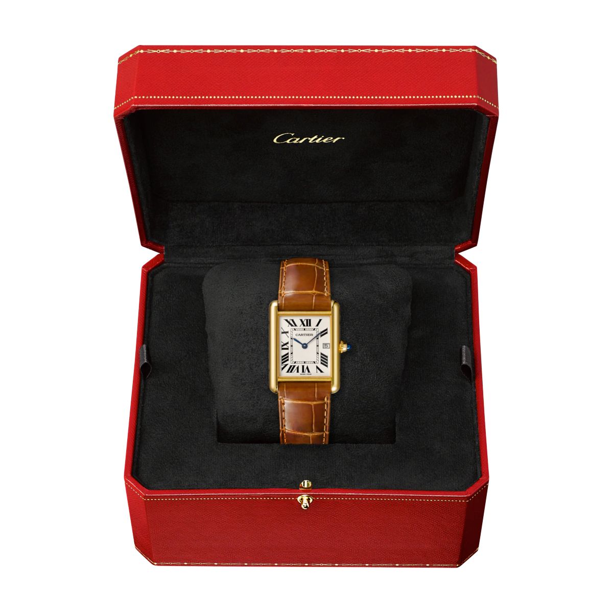Cartier Tank Louis Cartier Large Model Yellow Gold Leather Sapphire