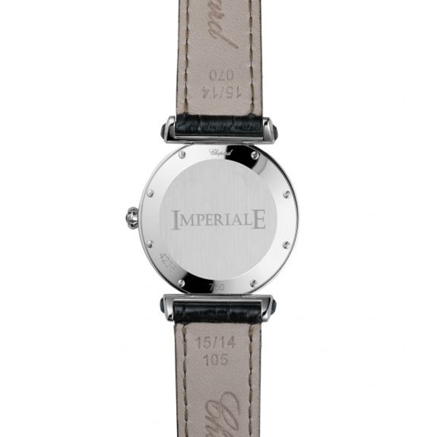 Chopard Imperiale Quartz Full Diamond White Gold Black Leather Strap 28mm