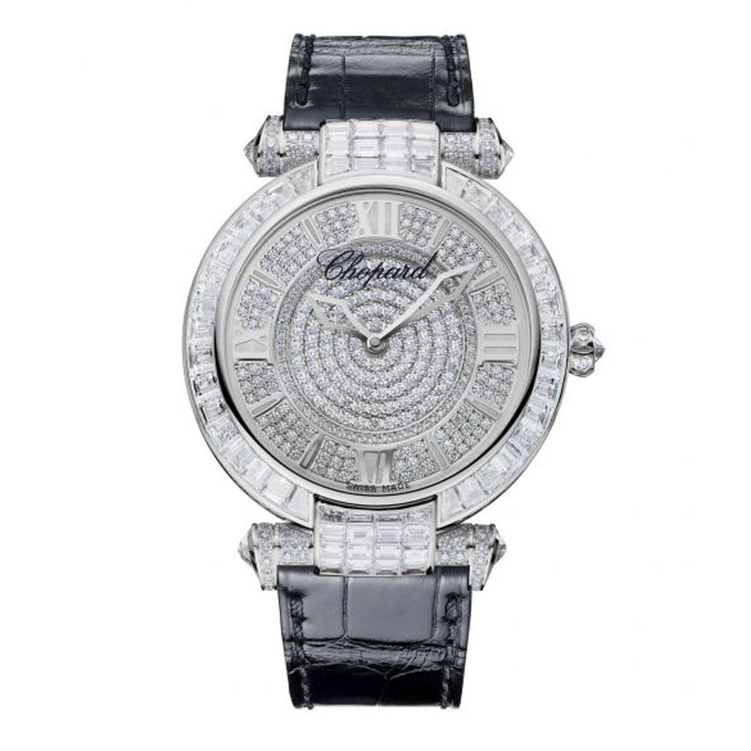 Chopard Imperiale Automatic Full Diamond White Gold Black Leather Strap 40mm