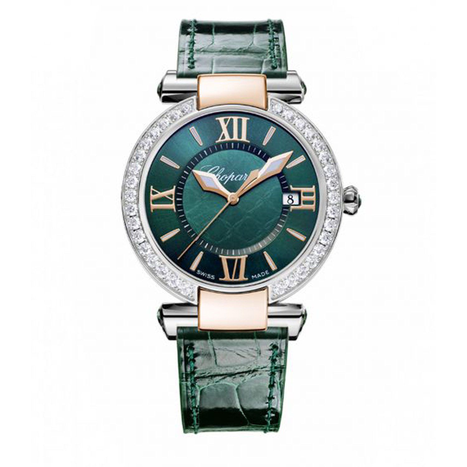 Chopard Imperiale Quartz Diamond Rose Gold - Steel Green Leather Strap 36mm