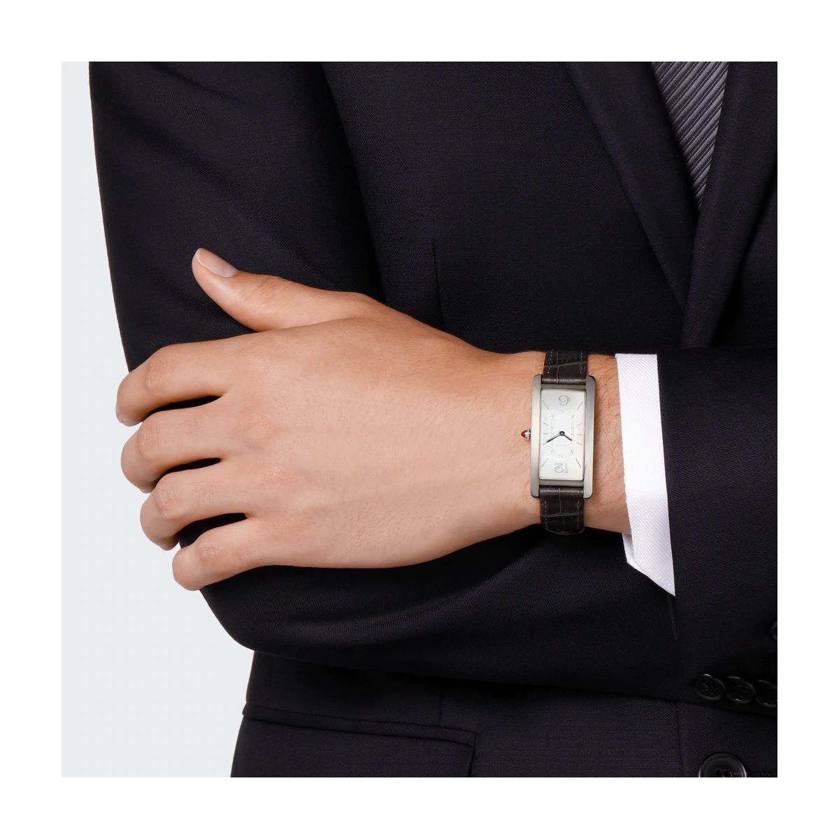 Cartier Tank Cintrée Large Model Platinum Leather