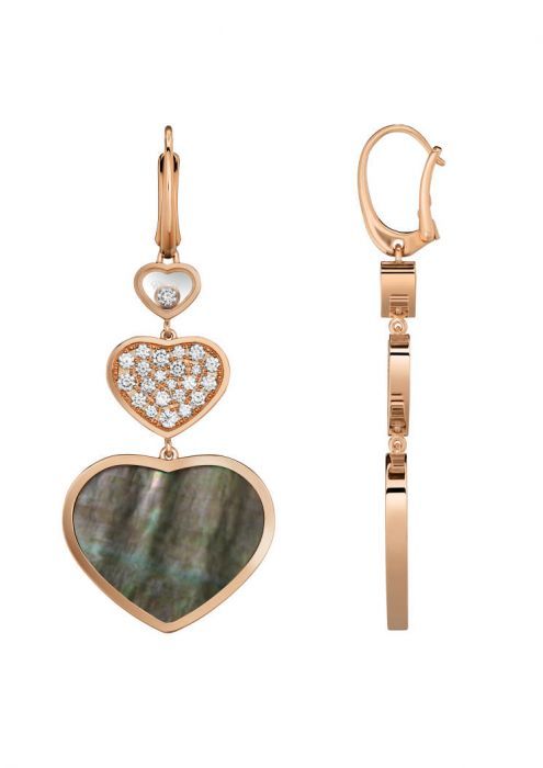 Chopard Happy Hearts Earrings Rose Gold Diamond - Black MOP