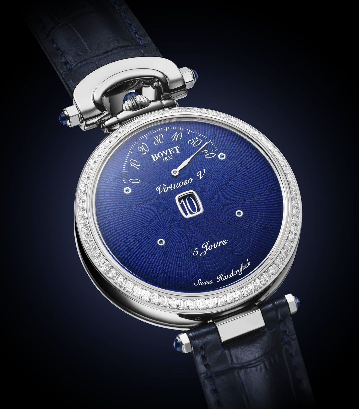 Bovet Fleurier Complications Virtuoso V White Gold Blue guilloché Dial Diamonds