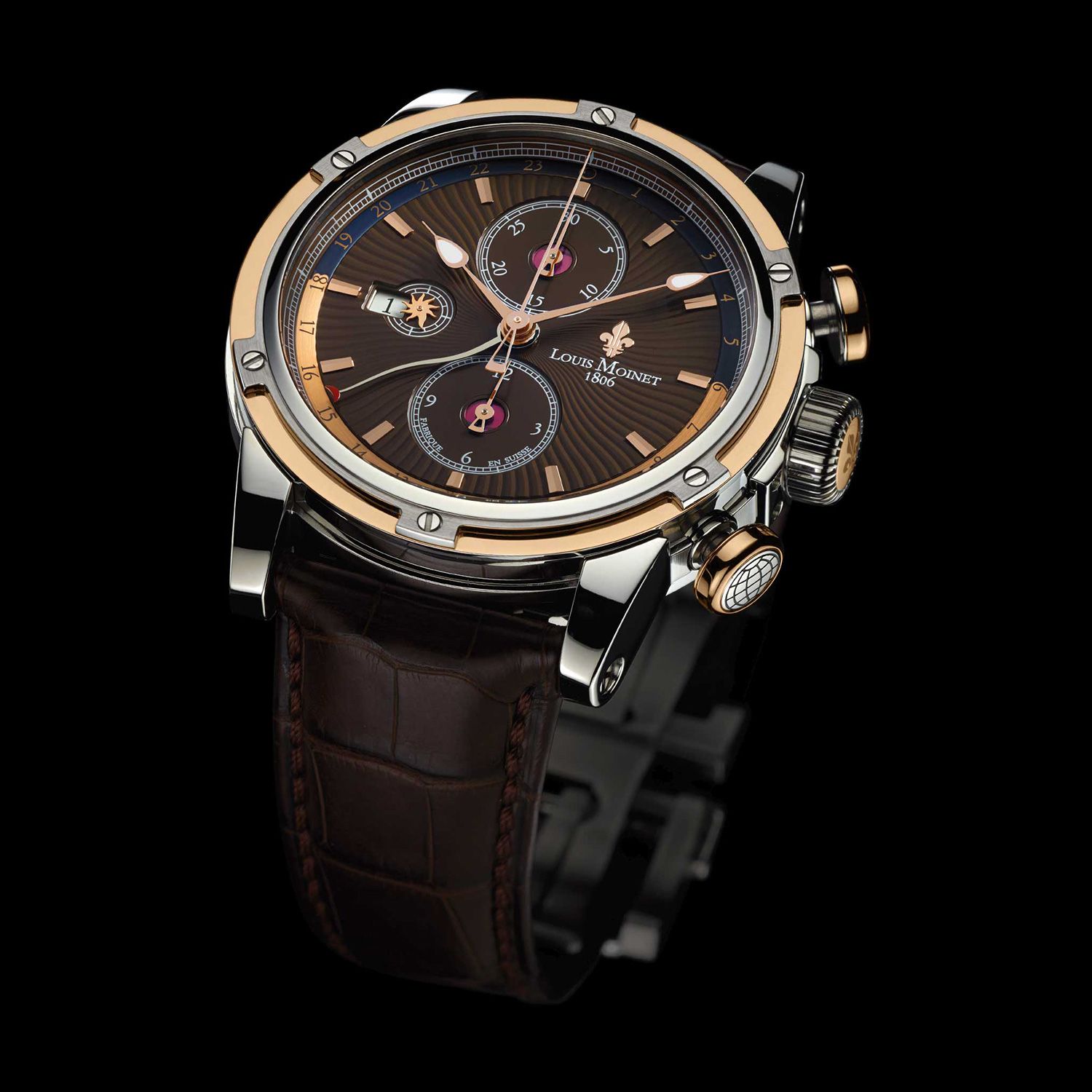Đồng hồ nam Louis Moinet Geograph Steel & 18k Gold Havana Dial 46.5mm