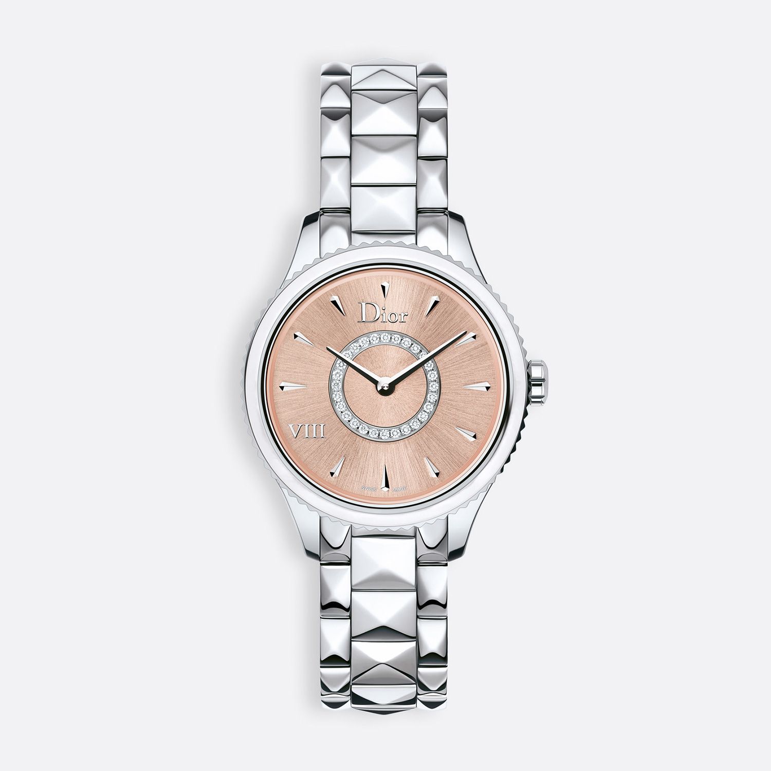 Đồng hồ nữ Dior VIII Montaigne Diamonds Steel Bracelet Pink Dial Ø 25mm