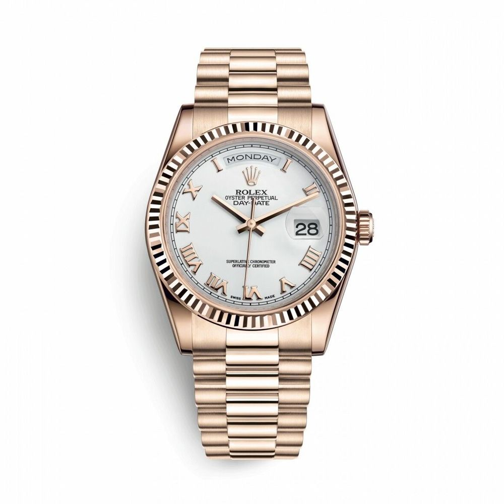 Rolex Day-Date 36mm Everose Gold White Roman President 118235