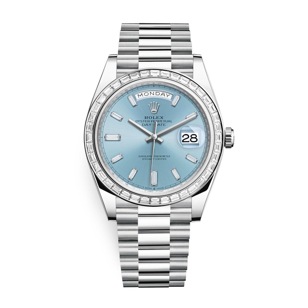 Rolex Day-Date 40mm Platinum Ice Blue Baguette 228396TBR-0002
