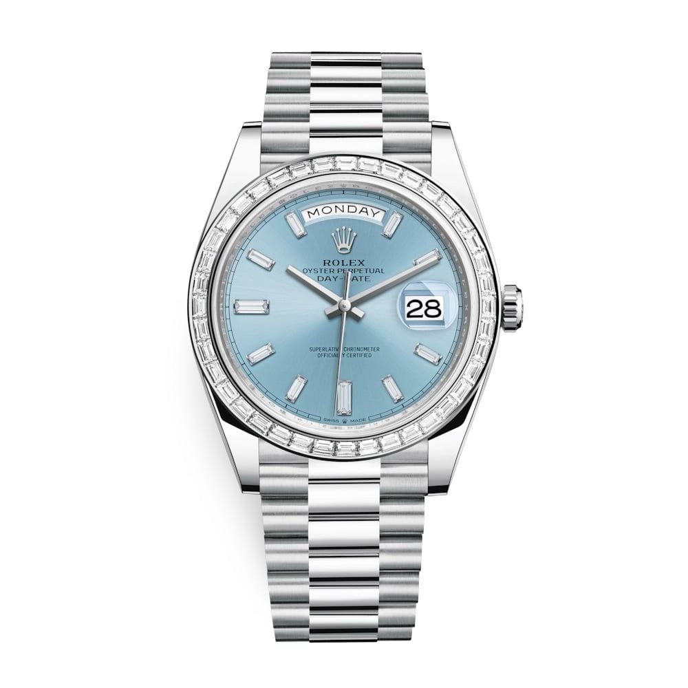 Rolex Day-Date 40mm Platinum Ice Blue Baguette 228396TBR-0002