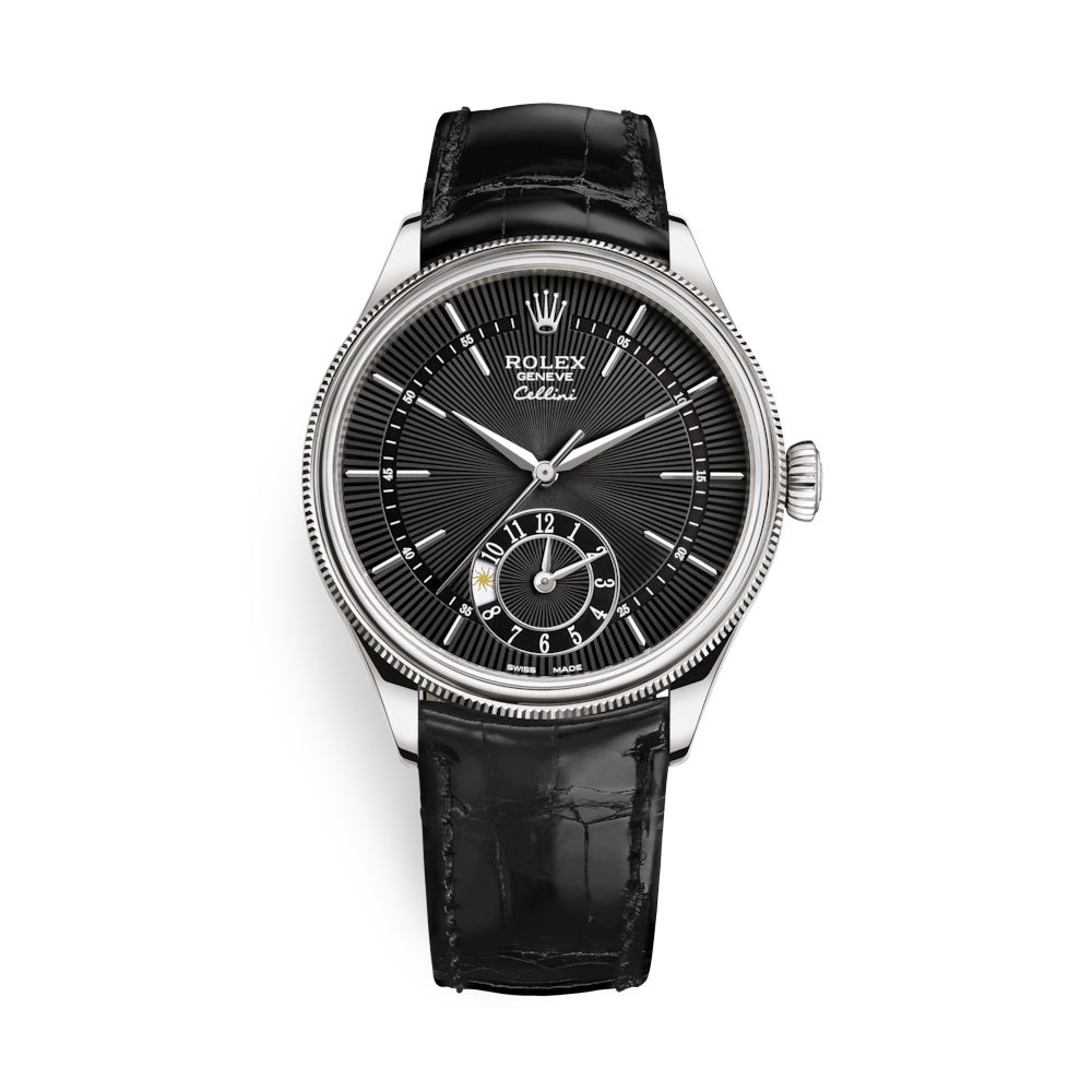 Rolex Cellini Dual Time 39mm White Gold Black Black Strap 50529-0007