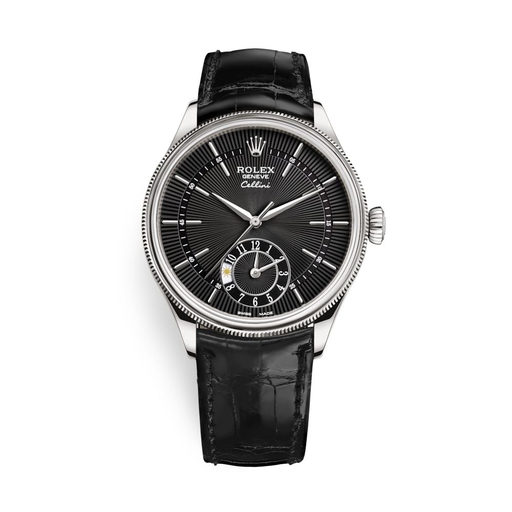Rolex Cellini Dual Time 39mm White Gold Black Black Strap 50529-0007
