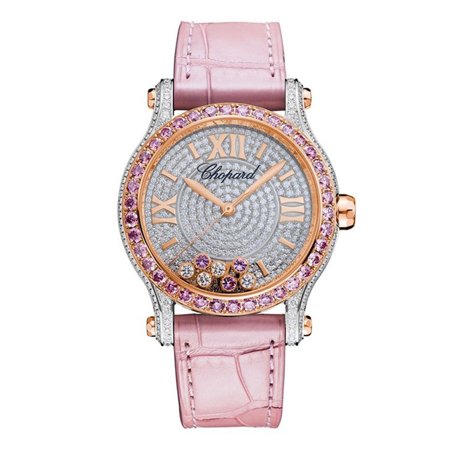 Chopard Happy Sport Automatic Full Diamond Two-toned Pink Leather strap 36mm