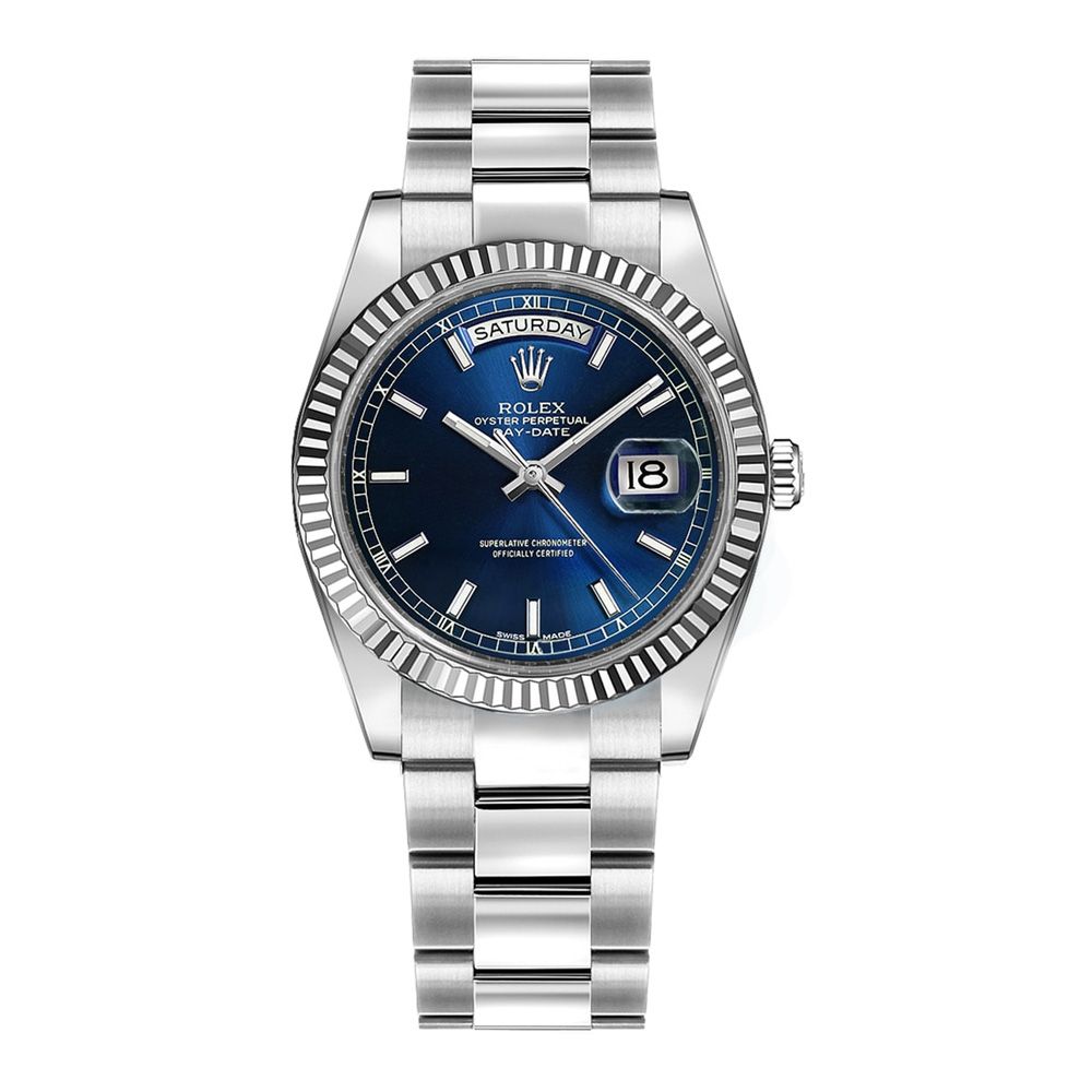 Rolex Day-Date 36mm White Gold Blue Index Oyster 118239