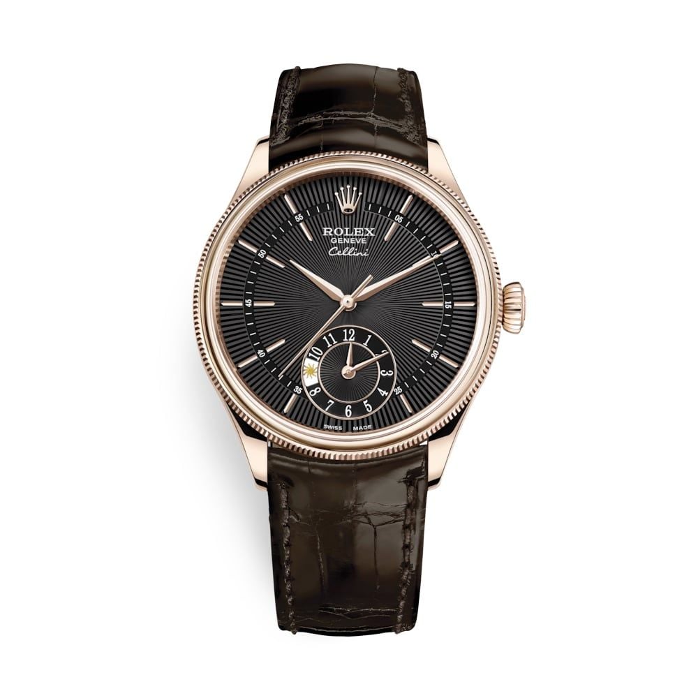 Rolex Cellini Dual Time 39mm Rose Gold Black Brown 50525-0010