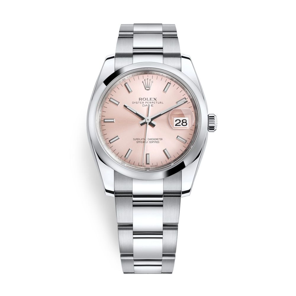 Rolex Date 34mm Stainless Steel Pink 115200-0005