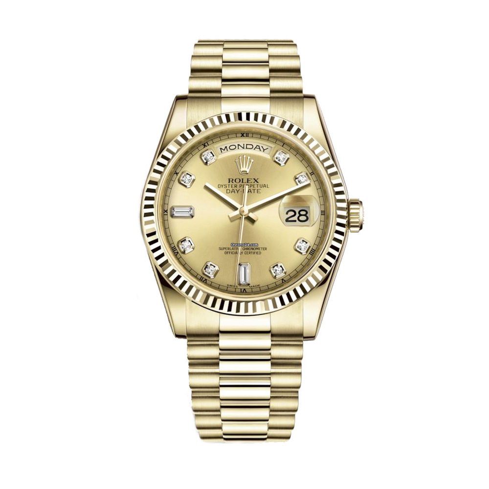Rolex Day-Date 36mm Yellow Gold Champagne Diamond President 118238