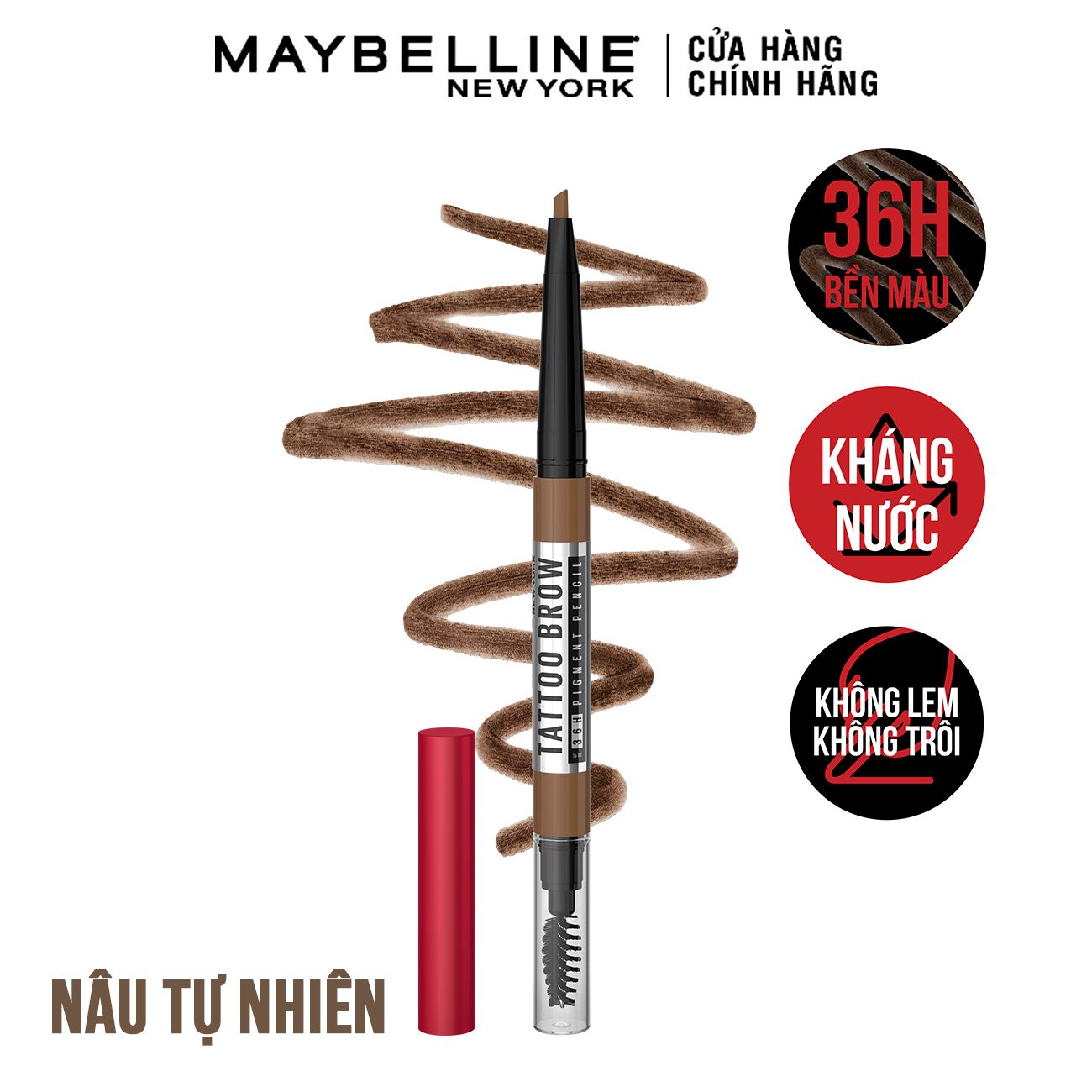 Chì Kẻ Mày 36H Lâu Trôi, Kháng Nước, Dễ Kẻ, Chuẩn Màu Tattoo Brow Maybelline New York Pigmented Pencil 0.2g