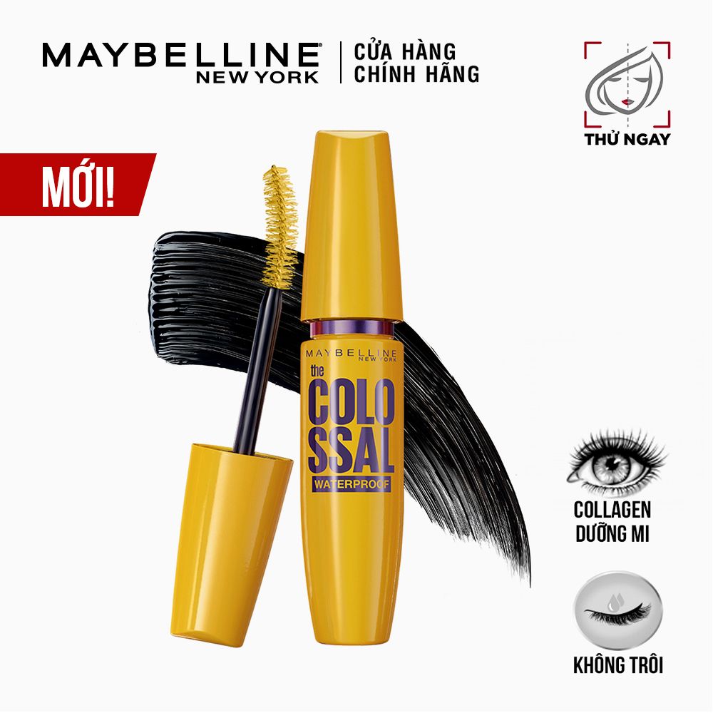Mascara Dưỡng Mi Collagen Dày Mi Gấp 10 Lần Maybelline New York Colossal Waterproof Chuốt Mi Không Lem Không Trôi 9.2ml