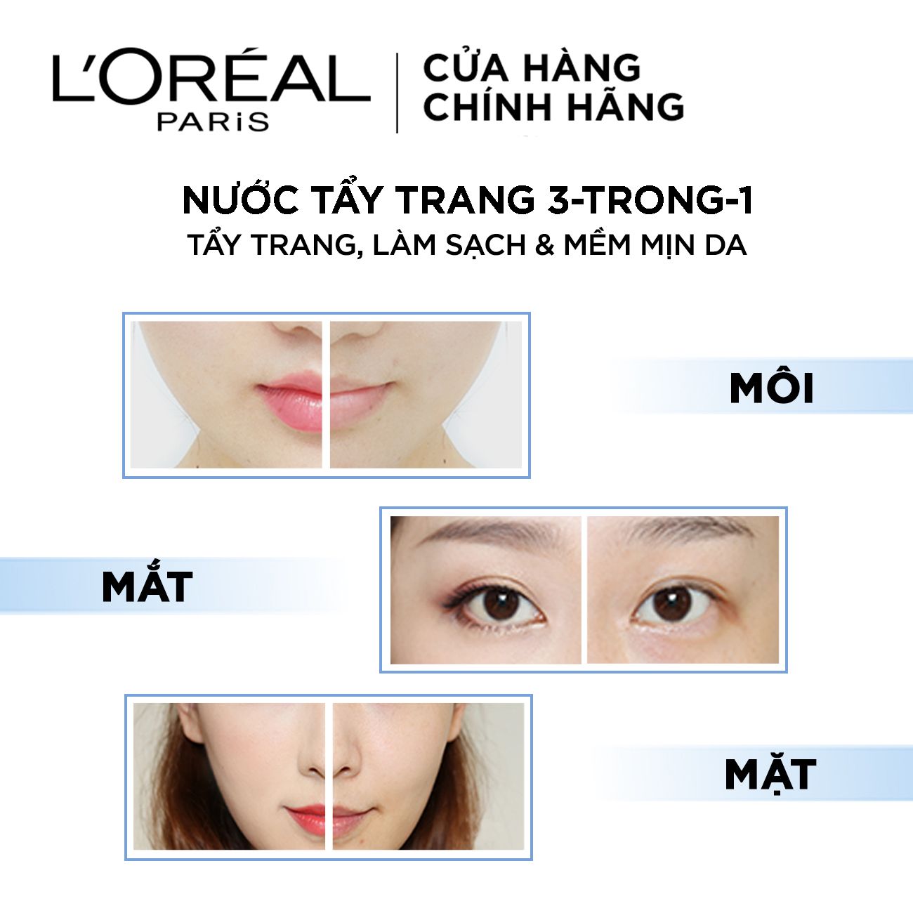 Nước Tẩy Trang Tươi Mát L'Oreal Paris 3-in-1 Micellar Water (95ml) tươi mát da